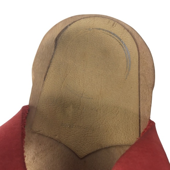 Swedish fringe wooden sandals red size 6 heeled leather - Picture 7 of 7